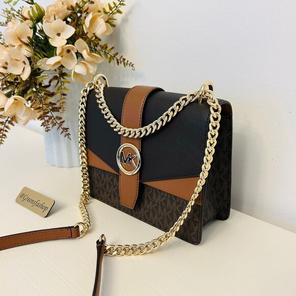 Michael Kors Purse Greenwich Small Signature Logo Crossbody Bag Brown - Picture 2 of 12